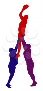 Royalty Free Clipart Image of a Supported Rugby Lineout Jumper