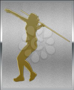Gold on Silver Javelin Sport Emblem or Medal