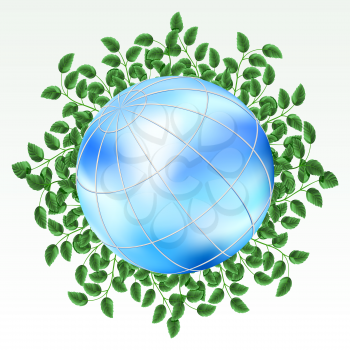 Royalty Free Clipart Image of the Earth With Leaves Around It