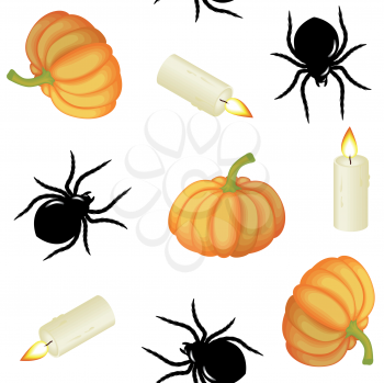 Royalty Free Clipart Image of Pumpkins, Spiders and Candles