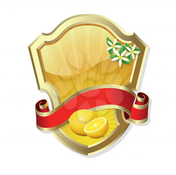 Royalty Free Clipart Image of a Lemon and Flower Crest