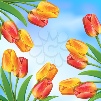 Royalty Free Clipart Image of a Spring Background With Tulips