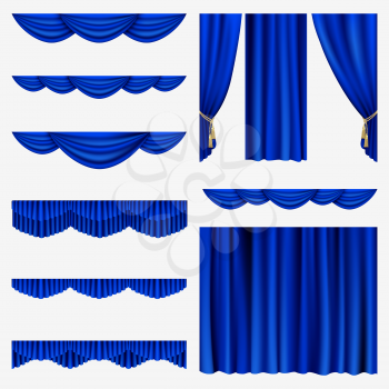 Set of blue curtains to theater stage. Mesh.