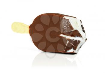 bitten ice cream with chocolate a stick isolated on white background
