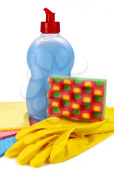 objects for washing and cleaning up on a kitchen