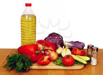 sunflower seed oil and vegetables for preparation of salad