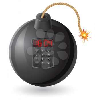 black bomb with a burning fuse and clockwork vector illustration isolated on white background