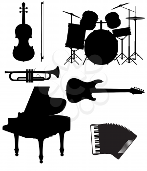 set icons silhouettes of musical instruments vector illustration isolated on white background