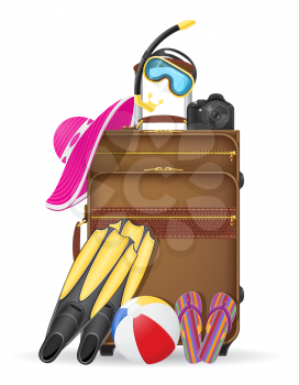 suitcase with beach accessories vector illustration isolated on white background