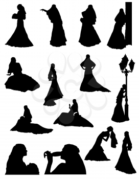 bride realistic silhouette set icons vector illustration isolated on white background