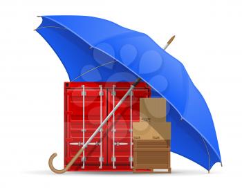 concept of protected and insured cargo umbrella vector illustration isolated on white background