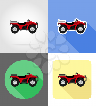 atv motorcycle on four wheels off roads flat icons vector illustration isolated on background