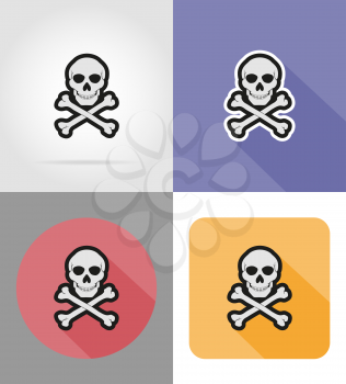 skull and crossbones flat icons vector illustration isolated on background