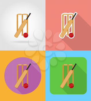 set equipment for cricket flat icons vector illustration isolated on background
