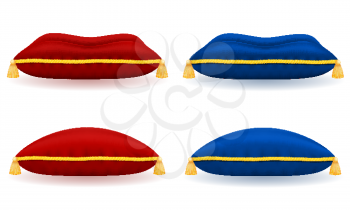 red blue velvet pillow with gold rope and tassels vector illustration isolated on white background