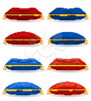 red blue pillow with gold rope and tassels vector illustration isolated on white background