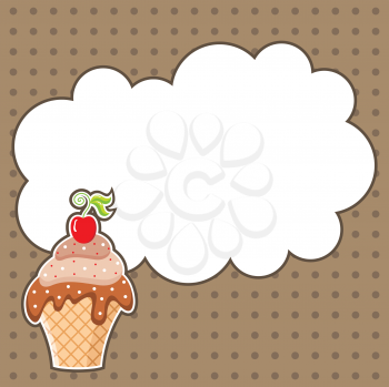 Royalty Free Clipart Image of a Cupcake With a Message Cloud