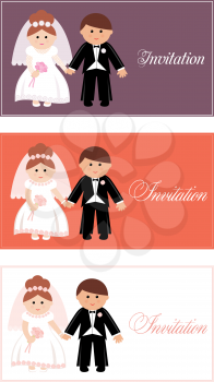 Royalty Free Clipart Image of a Cartoon Bridal Couple on Invitations
