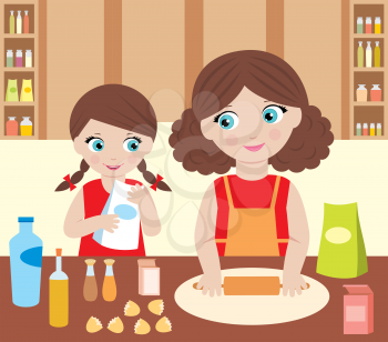 Royalty Free Clipart Image of a Mother and Daughter Baking