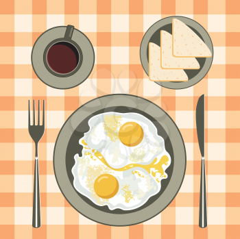 Royalty Free Clipart Image of Fried Eggs With Toast and Coffee