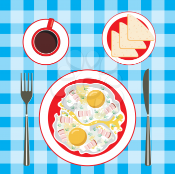 Royalty Free Clipart Image of Fried Eggs, Toast and Coffee