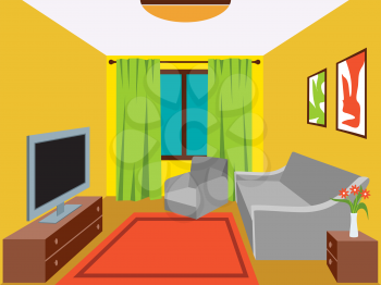 Living room with furniture. Vector illustration
