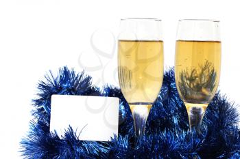 champagne glasses with a plastic card for the new year