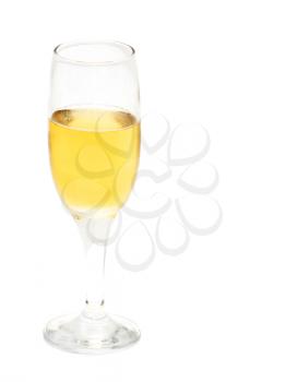 a glass of champagne on a white background