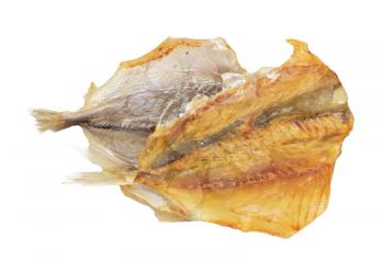 dried yellow stripe trevally fish isolated on white background