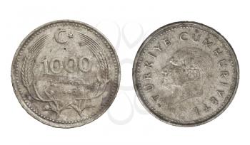 Turkish lira coin on a white background