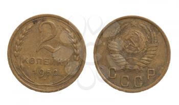 USSR 2 penny coin on a white background