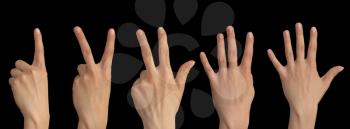 one, two, three, four, five fingers on a hand on a black background