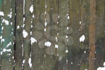 old wooden background with snow