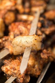 shish kebab on a stick. macro