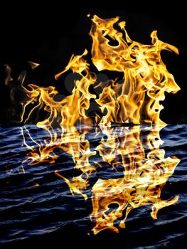 flame fire with reflection in water