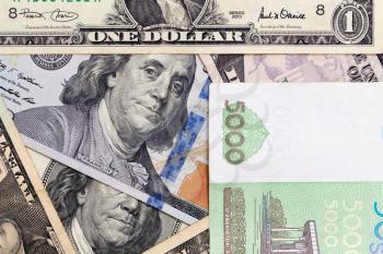 American dollars and Uzbek money