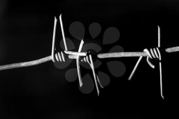 barbed wire on black background