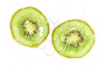 Kiwi in water on a white background