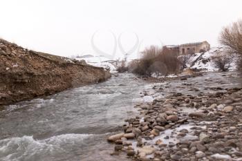 mountain river in the winter in nature
