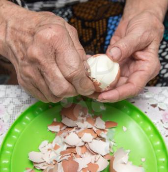 Granny cleans eggs