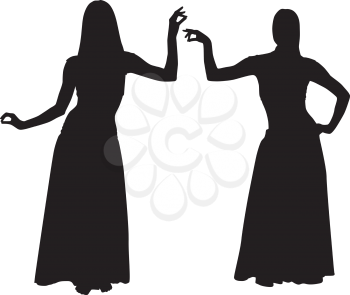 Royalty Free Clipart Image of Silhouettes of Two Belly Dancers