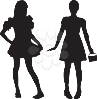 Royalty Free Clipart Image of Two Young Girls in Silhouette
