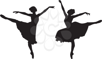 Royalty Free Clipart Image of Two Ballet Dancers in Silhouette