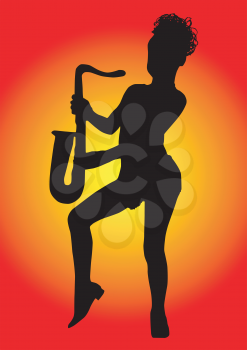 Royalty Free Clipart Image of a Girl Playing Saxophone