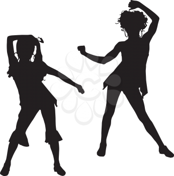 Royalty Free Clipart Image of Two Girls Dancing