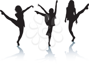 Royalty Free Clipart Image of Three Silhouetted Dancers