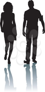 Royalty Free Clipart Image of a Man and Woman in Silhouette