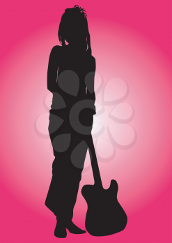 Royalty Free Clipart Image of a Girl With a Guitar