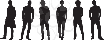 Royalty Free Clipart Image of Silhouettes of a Group of Men