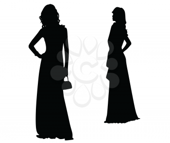 Royalty Free Clipart Image of Two Women in Gowns